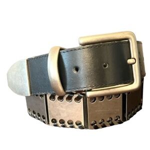 Omega vintage  leather belt silver toned disks rare EUC